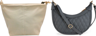 Dakota Grey, Beige Sling Bag Genuine Leather Stylish Moon Bag for Women – Compact & Trendy(Pack of 2)