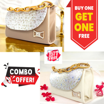INVENTORY OF FASHION Brown, White Shoulder Bag COMBO PACK BUY 1 GET 1 FREE SLING BAG WITH LEATHER LONG Strap(Pack of 2)