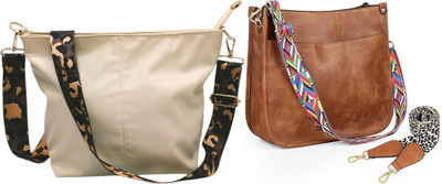 Dakota Beige, Brown Sling Bag with Detachable Golden Belt for Girls & Women(Pack of 2)