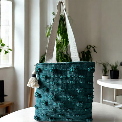 Navaa Green Tote Handloom Shoulder Tote Bag