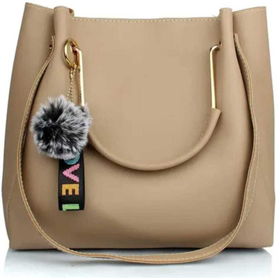 Zavian Enterprises Beige Shoulder Bag Double handle beige pompom