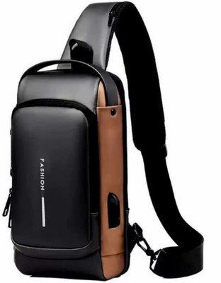 Kidsvelly Brown Shoulder Bag Sling Bag USB Charging Sport Shoulder Bag High Capacity Waterproof