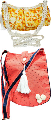 athizay Yellow, White, Orange, Blue Sling Bag Sling bags for women print Cross body bags(Pack of 2)