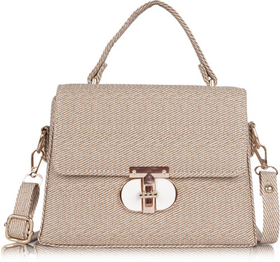 ALONZO Beige Sling Bag Trendy Gold-Tone Lock Sling Bag for Girls Crossbody Purse for Office/Party