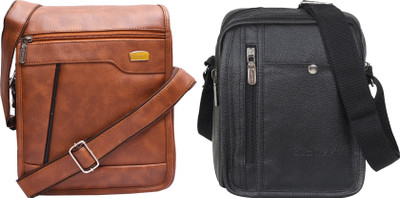 Blowzy Black, Tan Sling Bag Cross Body Travel Office Business Messenger One Side Men & Women Sling Bag(Pack of 2)