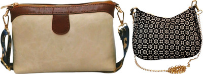 Dakota Beige, Black Sling Bag Stylish Crossbody Bag with Dark Blue Belt For Girls & Women(Pack of 2)