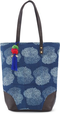 NEPRI Blue Sling Bag Vegan Leather Handmade Bag For Women | Simple Tote Bag | Printed Ajrakh