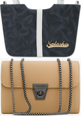 Yari Grey, White, Tan, Tan Sling Bag Stylish Forever Young Sling Bag For Women And Girls(Pack of 2)