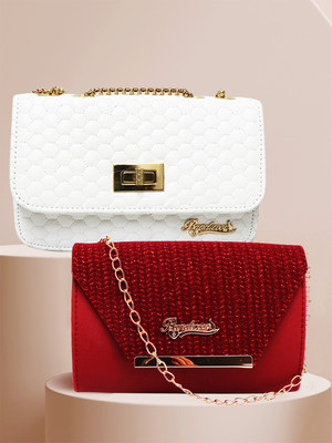 BANDICOOT White, Red Sling Bag Cross body Chain Sling bag - WHITE AND RED(Pack of 2)