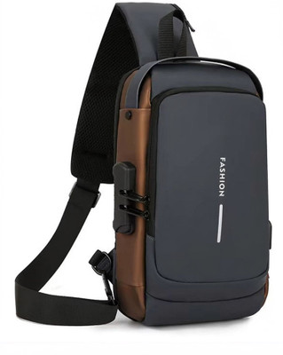 UZAN Grey, Brown Sling Bag Anti-Theft, Waterproof, USB Charging, Crossbody with Adjustable Strap