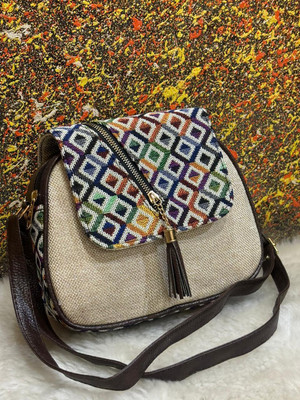 nexwave Beige Sling Bag Double Partition Cross Zip Adjustable Sling Bag