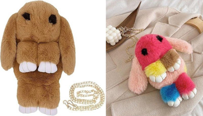 Nappmall Multicolor, Gold Sling Bag Soft Rabbit Cross body & Hand Bag/Plush Bunny Shoulder Bag For Kids|Girls(Pack of 2)