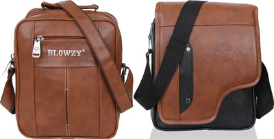 GOODINA Black, Tan Sling Bag Cross Body Travel Office Business Messenger One Side Men & Women Sling Bag(Pack of 2)