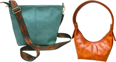 Dakota Brown, Blue Sling Bag Vegan Leather Handbag/Sling Bag/Cross-Body Bag for Girls & Women(Pack of 2)
