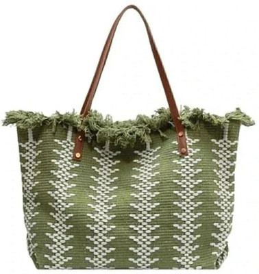 SS Collection Green Shoulder Bag Handicraft Jute Handbag Reusable Durable and Stylish Tote Handbag for Women