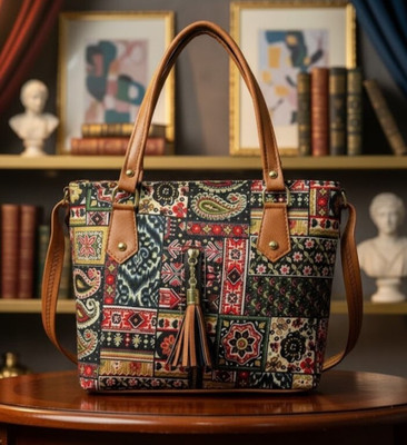 baxparrow Black Hand-held Bag with Faux Leather Straps & Tassel