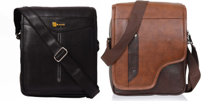 GOODINA Black, Brown Sling Bag Shoulder Bags Travel Bag Crossbody Bags for Men Work Business - 10 Inch(Pack of 2)