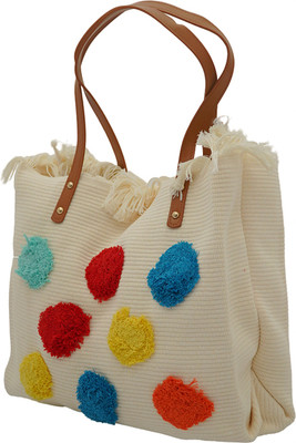 EXTOL White Shoulder Bag Embroidered Design Tote Bag Canvas Tote Bag Rainbows Jute Canvas Cotton Bags