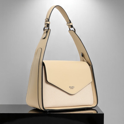 Exotic Premium Beige Shoulder Bag Unique Design Textured Flap Closure Bag