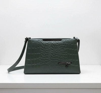 G GLAMORA Green Sling Bag Croc-Embossed Structured Handbag