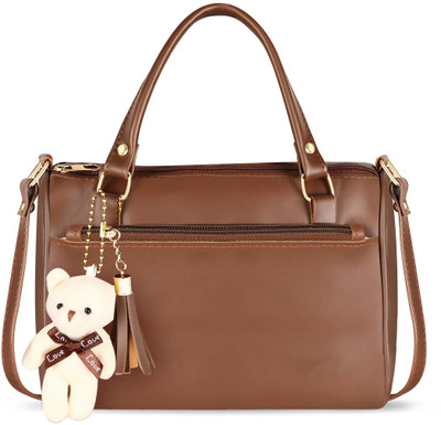 KAVRIXA Brown Sling Bag Brown Luxurious Faux Leather Handbag With Teddy Bear For Women KX- HB21