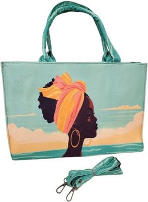 nexwave Green, Multicolor Hand-held Bag Multipurpose Canvas Tote Printed Bag Shoulder Handbag with Top Zip for Women