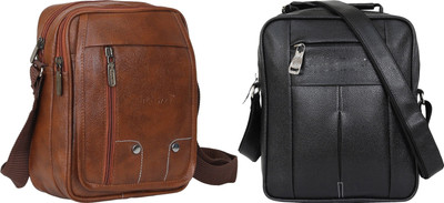 Blowzy Black, Tan Sling Bag Cross Body Travel Office Business Messenger One Side Men & Women Sling Bag(Pack of 2)