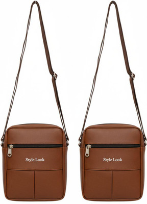 Hendygraph Brown, Brown Sling Bag Style Look Sling Bag | Waterproof Faux Leather Crossbody Travel(Pack of 2)