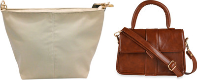 Dakota Beige, Brown Sling Bag with Detachable Grey Belt for Girls & Women(Pack of 2)