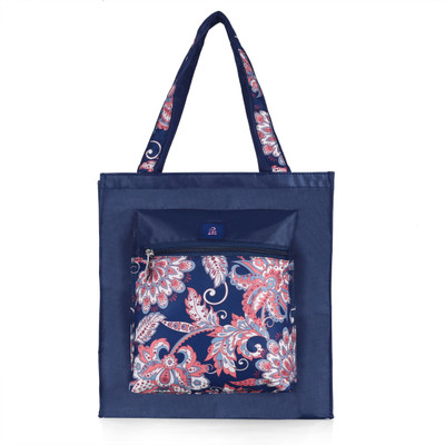 vidhi Enterprise Blue Hand-held Bag Floral Tote Bag with Zipper – Lightweight Travel Shopping Shoulder Bag