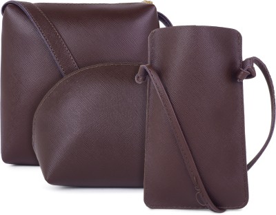 LEGAL BRIBE Brown Sling Bag Textured Pouch Combo of 3