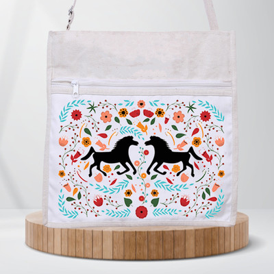 PrintingZone White Sling Bag Fancy Cotton Canvas Printed Cross Body Sling Bag 14x14 Inch for Women & Men