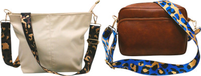 Dakota Beige, Brown Sling Bag with Detachable Golden Belt for Girls & Women(Pack of 2)