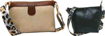 Dakota Beige, Black Sling Bag Stylish Crossbody Bag with White Belt For Girls & Women(Pack of 2)