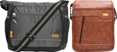Blowzy Tan, Grey Sling Bag Artificial Leather Cross-Body Sling Bag for Men(Pack of 2)