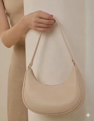 shimmerr Beige Sling Bag Women's Leather Crescent Handbag Underarm Purse Small Hobo Shoulder Bag