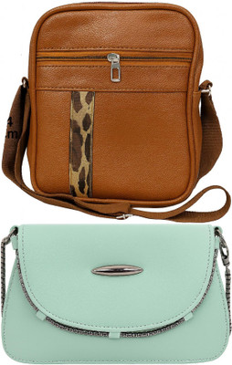 Yari Brown, Green, Green Sling Bag Stylish Forever Young Sling Bag For Women And Girls(Pack of 2)