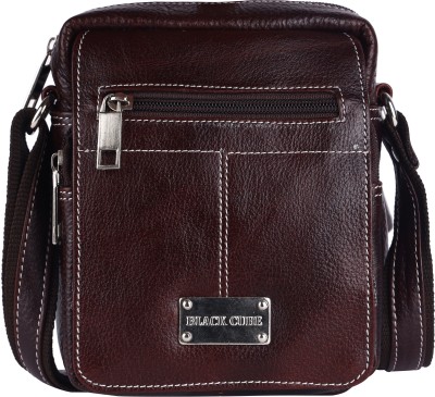 Black Cube Brown Sling Bag Brown Leather Sling Bag for Men & Women