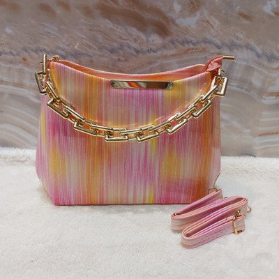 G GLAMORA Pink, Multicolor Sling Bag Fashionable Handbag for Women with Golden Chain Detail