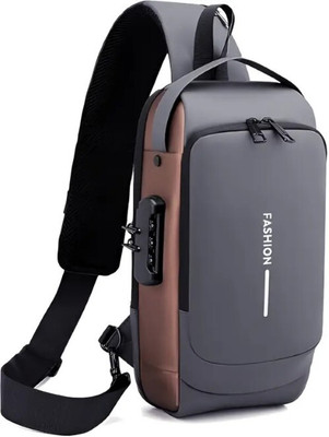 OUTLET Grey Shoulder Bag Stylish Crossbody Sling Bag with USB Charging Port & Secure Locking System