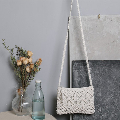 RaisingCraft White Sling Bag Macrame handbag purse