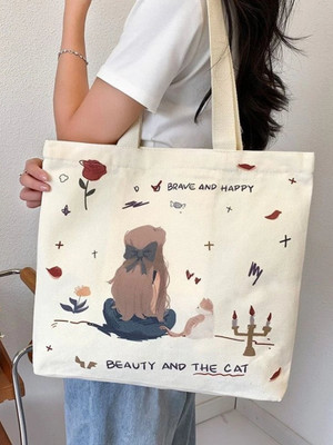 HSR Beige Tote Multi-Purpose Shopping/Grocery Tote Sling Bag Shoulder Canvas Handbag TravelBag