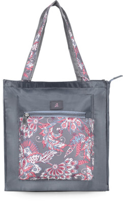 vidhi Enterprise Grey Hand-held Bag Floral Tote Bag with Zipper – Lightweight Travel Shopping Shoulder Bag