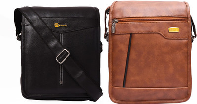 Blowzy Black, Tan Sling Bag Long Flap Cross-Body Sling Bag for Men/Boys(Pack of 2)