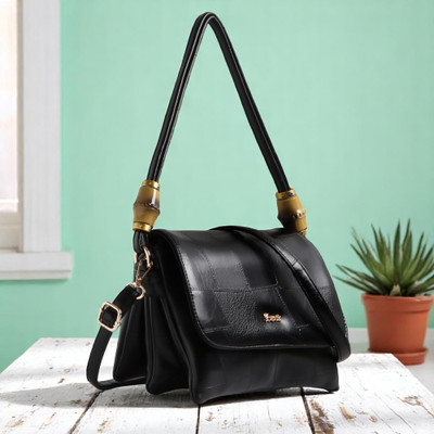 Exotic Black Sling Bag Premium PU Leather with Intricate Embossed Pattern