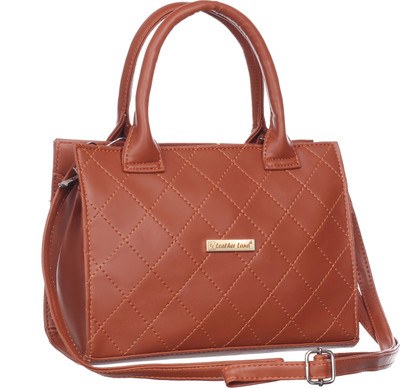 Leather Land Tan, Gold Sling Bag Barfi Box Sling in Brick TAN