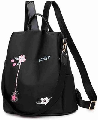 Cleto Black Hand-held Bag Fancy Flower embroidery Backpack bag best gift for sister school girls