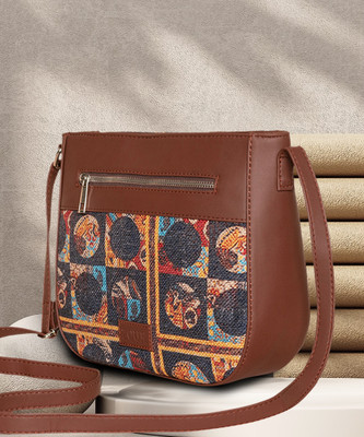 ZOUK Black Sling Bag African Art U Shaped Sling Bag