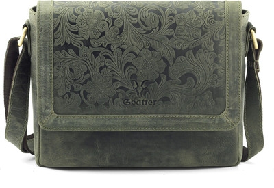 Goatter Green Sling Bag Hunter Leather Floral Sling Bag for Girls and Women