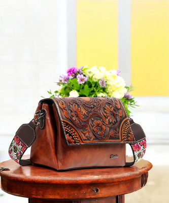 Exotic Premium Brown Sling Bag Floral Emboridery Premium shoulder sling bag